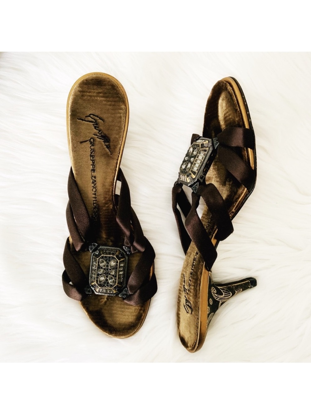 Giuseppe Zanotti Brown Gold Jewel Sandal Heels Size 6